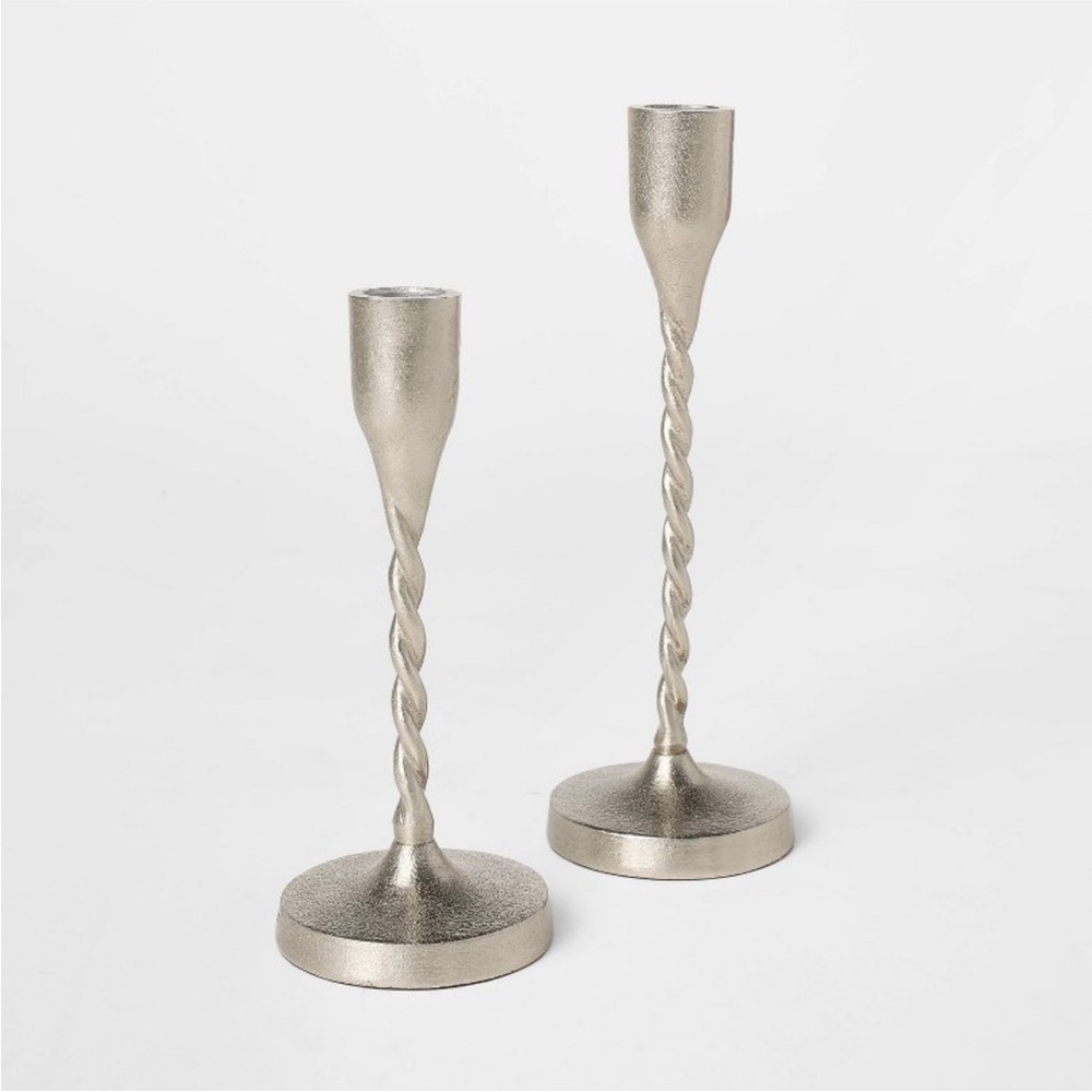NWT Threshold x Studio McGee Set of 2 "9 x 3" Metal Taper Candle Holders Silver